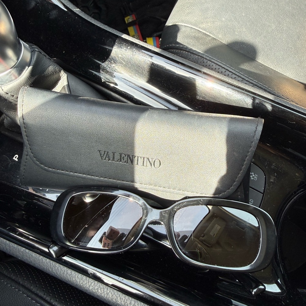 Valentino Black Rectangular Sunglasses with Case Authentic